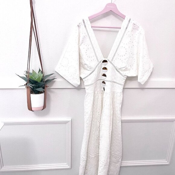 ASOS Broderie White Button Through Eyelet Midi Dress Size 4 - Picture 2 of 8